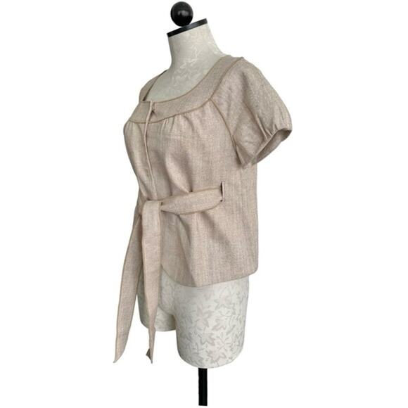 Nine West Jacket Cotton Linen Cap Sleeves Gold Size 2 - Picture 6 of 16